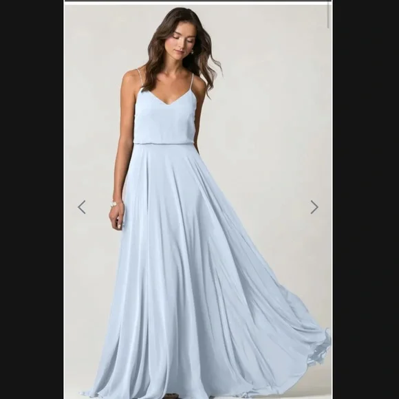 Jenny Yoo Jenny Yoo Chiffon Dress Evening Gown Size 4 Stormy Gray Blue Bridesmaid Wedding | Sz: 4 | Color: Blue Gray
